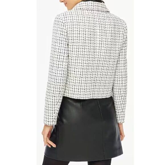 J Crew Women's Tweed Blazer Collared Office Lady Jacket Checked White Size 6 - Picture 3 of 9